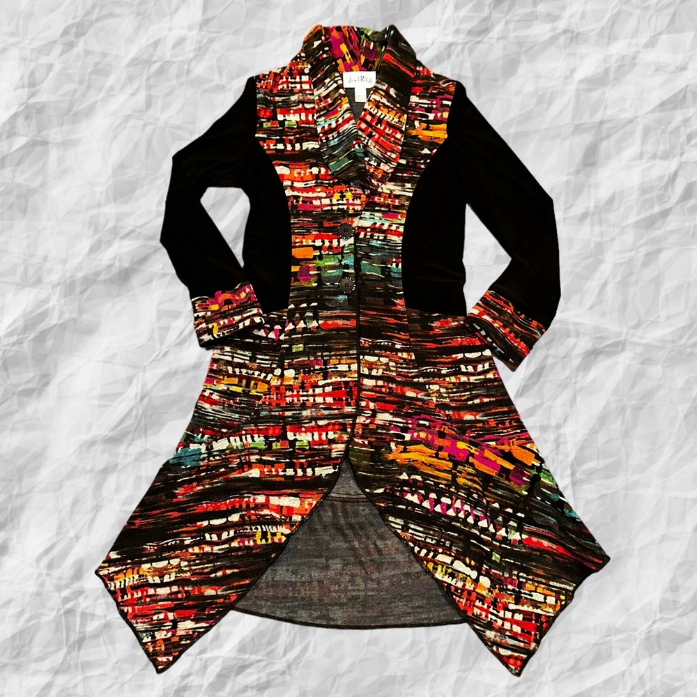 Joseph Ribkoff Multi Color & Black sweater Duster Cardigan Size 8
